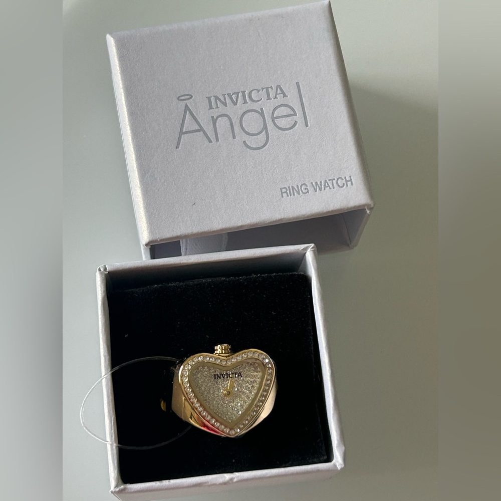 Invicta Gold Heart shaped dial strech link Ring Watch